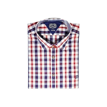 Trachten kockás flanel vadászing, piros-kék - 45-46