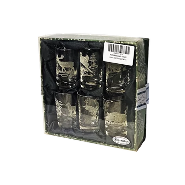 Jagerglass kézműves pálinkás pohár szett, vésett - 6 db.