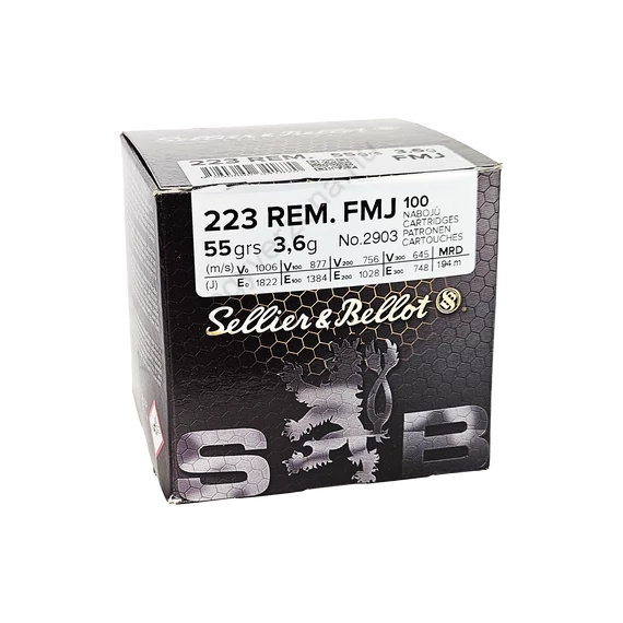 Sellier & Bellot .223R, 3,6g, FMJ lőszer, 100db/dob V341872
