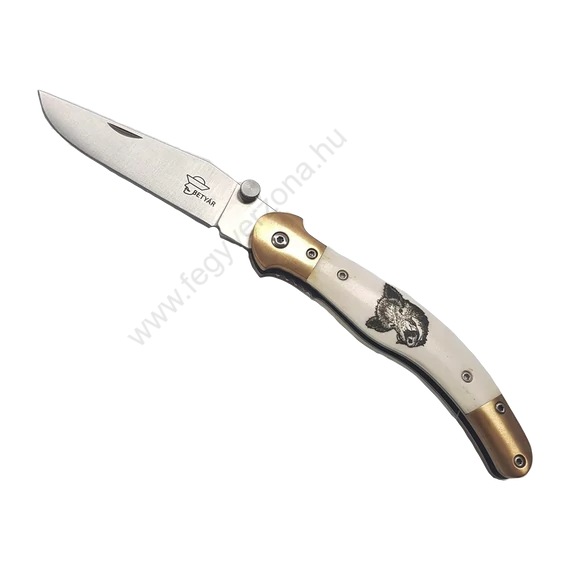 Betyár bicska, fejesgörbe, csont markolat, vaddisznó motívum